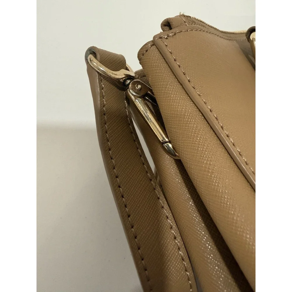 Dkny Robinson Double Zip Beige Saffiano Leather Tote